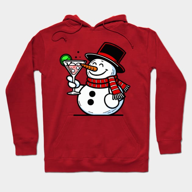 Snowman drinking a Cocktail Hoodie by ArtFactoryAI